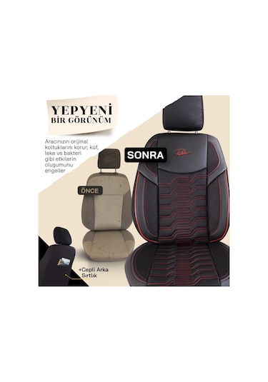 Panda Berlin Serisi Jakar Kumaş Oto Koltuk Kılıfı - Siyah - Kırmızı