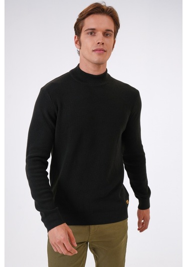 Siyah Regular Fit Pamuklu Yarım Balıkçı Yaka Triko Kazak-siyah Siyah