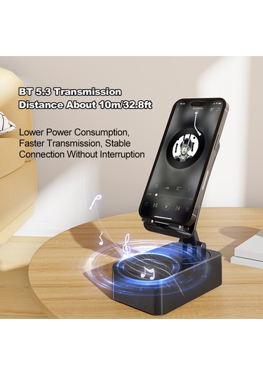 Cep Telefonu Standı Üçü Bir Arada Bt Hoparlör Telefon Standı Ve Şarj Cihazı Katlanabilir Ve Döndürülebilir 5000mah Taşınabilir Hoparlörler Telefon Şarj Standı Masa İçin Siyah
