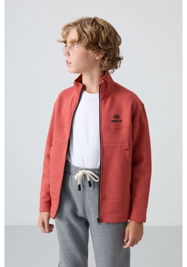 Tommy Life Kiremit Pamuklu Kalın İçi Tüylü Yumuşak Dokulu Standart Fit Nakışlı Erkek Çocuk Sweatshirt - 11245 Kiremit