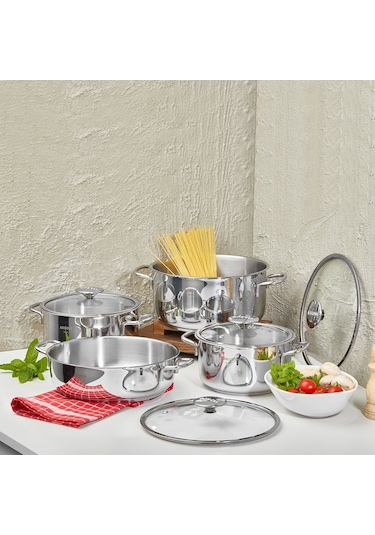 Amboss Cool 8 Parça Cam Kapaklı Çelik Tencere Seti