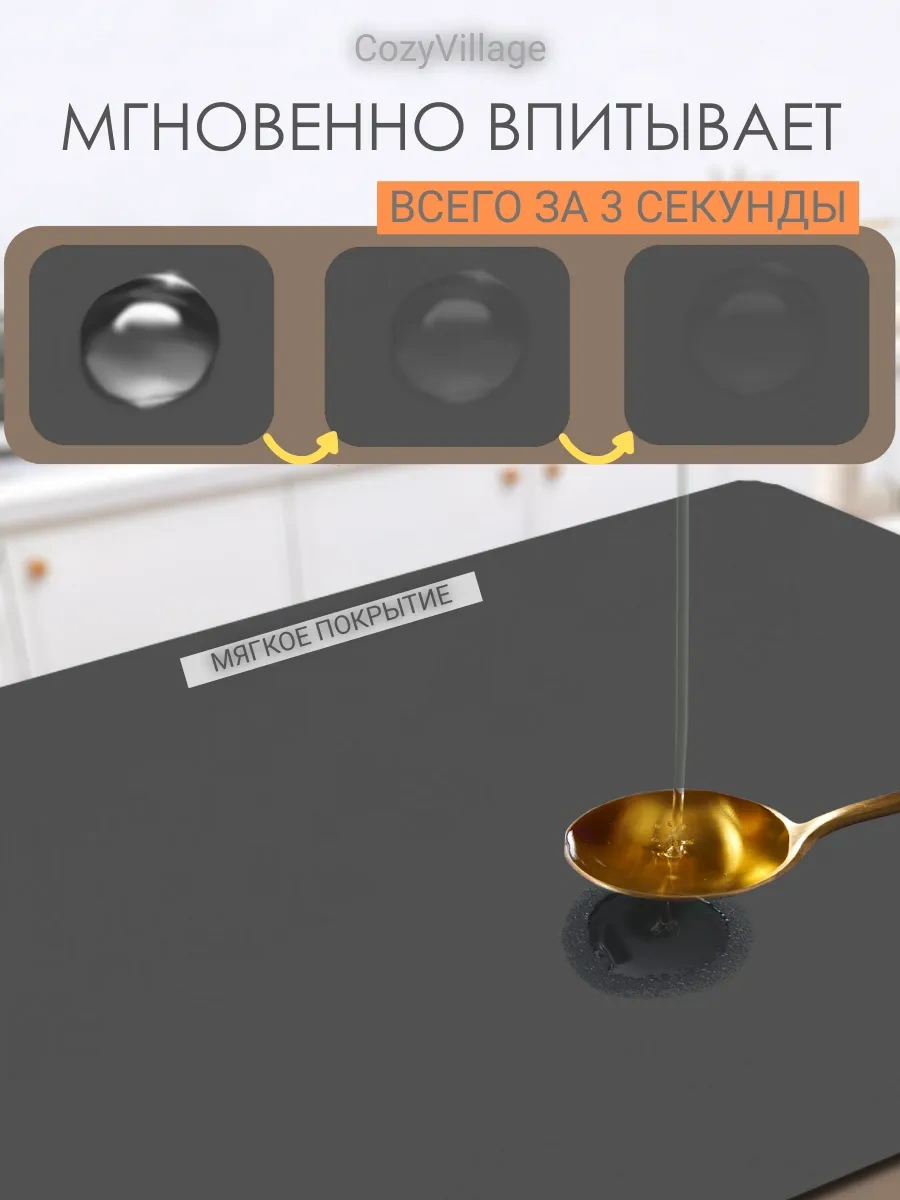 Cozy Village Emici Bulaşık Kurutma Matı 50x40cm 183602805 Koyu Gri