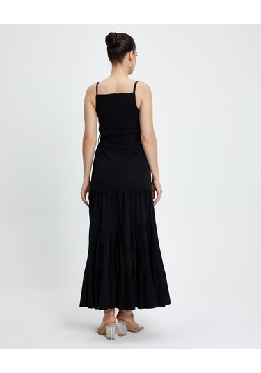 Kadın Askılı Uzun Elbise - Kemer Detaylı - Modern Ve Şık - Günlük Ve Özel Günler İçin Elbise Siyah