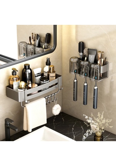 Metal Diş Fırçası Rafı Çok Fonksiyonlu Diş Fırçası Tutacağı Yumruksuz Diş 2-white With Cup Beyaz