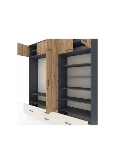 Hyperion Dolap 18 Raflı 4 Çekmeceli Tek Askılı 220x44x243 Antrasit-çam/aytaşı Atlas Çam/aytası