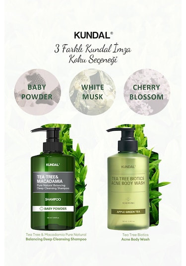 Sorunlu Saç Derisine Özel Şampuan Kundal Tea Tree & Macadamia Deep Cleansing Shampoo Baby Powder