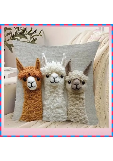 Geeroyoo Bohem Pop Art Desenli Imitasyon Dikiş Yastık Kılıfı - Koltuk Dekoratif Yastık Kılıfı Sadece Kılıf Bej