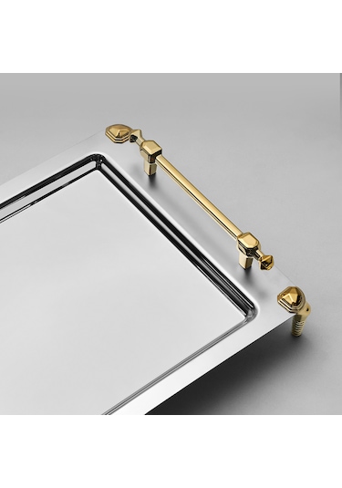 Verona Ayaklı 2'li Altın Saten Çelik Tepsi Seti