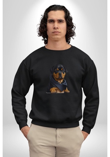 Puppy Köpek Rottweiler Unisex Siyah Baskılı Sweatshirt Siyah