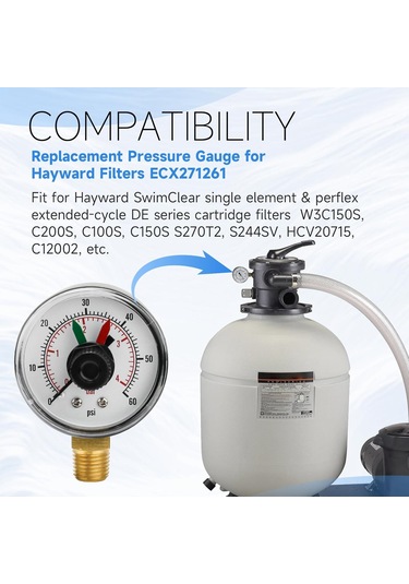 Ecx271261 Havuz Basınç Göstergesi Seçme Hayward Filtresi Multiport Valfı, Kutulu Havuz Pompası Basınç Göstergesi Değiştirme