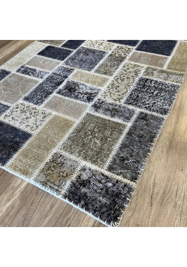 Hoom Rugs Patchwork Krem Gri Siyah El Dokuma Kilim Krem - Gri
