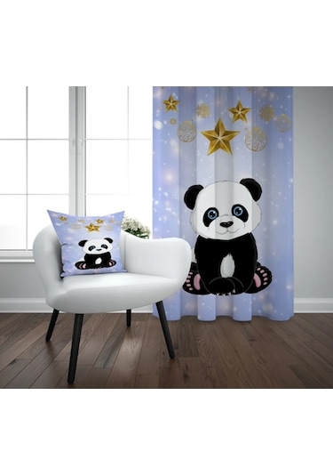 Sevimli Panda Çocuk Odası Tek Kanat Fon Perde