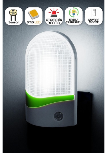 Otomatik Gece Lambası Işığa Duyarlı Ldr Sensörlü Fotoselli Karanlık Sensörlü Işık Renkli 8884 Beyaz