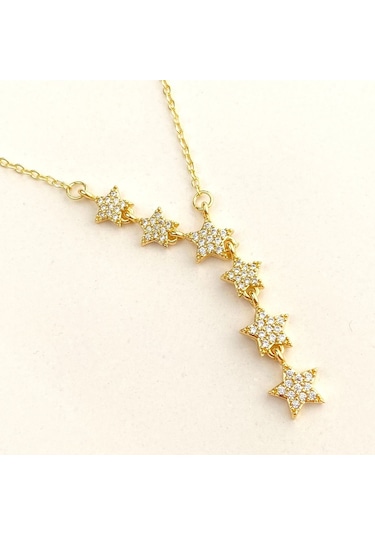 Yıldızlı Kolye Kayan Yıldız Kolye Çelik Gold 45+5cm Gold