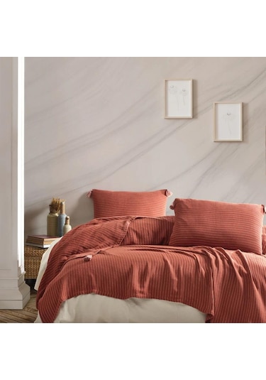 Jakarlı Müslin Yatak Örtüsü Çift Kişilik Costa Kiremit