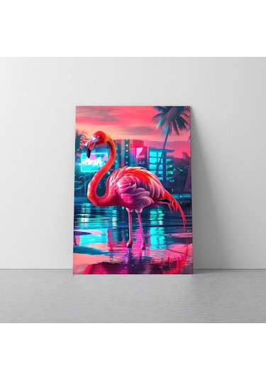 Tropikal Neon Flamingo Kanvas Tablo - Nv00291