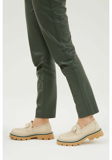 Tamer Tanca Kadın Hakiki Deri Bej Loafer Ayakkabı 33 1025 Bn Ayk Y23 Bej Dr Bej