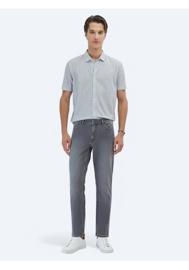 Kip Gri Slim Fit Denim Pamuk Karışımlı Pantolon Gri