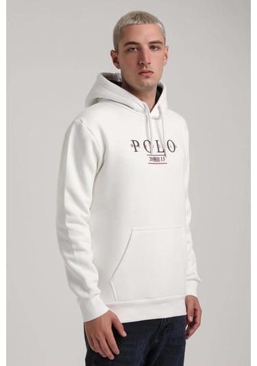 Kapüşonlu Ekru Slim Fit Full-zip Sweatshirt 24fwm64073 Ekru