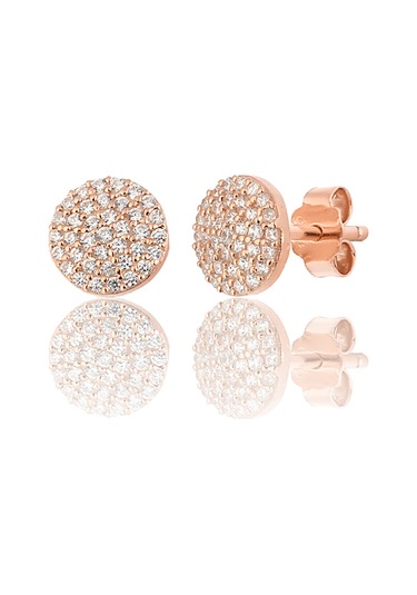 925 ayar Gümüş Zirkon taşlı Rose kaplama Yuvarlak küpe Büyük model