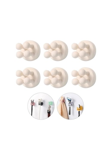 Beyaz Silikon Diş Fırçası Duş Tutucu - 6 Adet Kendinden Yapışkanlı Duvara Monte Tek Kanca Asılı Diş Fırçalama İçin White 6pcs Beyaz Beyaz