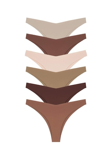 Lazer Kesim Kadın Brezilya Külot 6'lı Paket Renkli-2 Çok Renkli