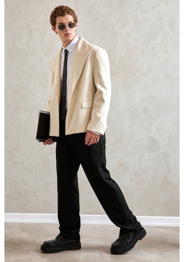 Hyman Erkek Oversize Blazer Ceket Ekru
