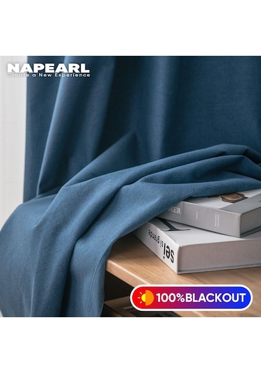 Koyu Mavi 1 Adet Napearl % 100% Karartma Düz Renk Keten Yatak Odası Pencere Perdesi Modern Tipi Perdeler Oturma Fon Perde 57024010 Koyu Mavi