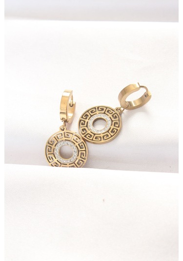 Ezoconcept Pirinç Gold Renk Taşlı Oval Küpe Çok Renkli