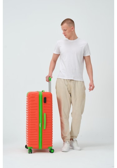 Keo-plus Turuncu-yeşil Büyük Boy Silikon Pp Kırılmaz Valiz Turuncu - Yeşil