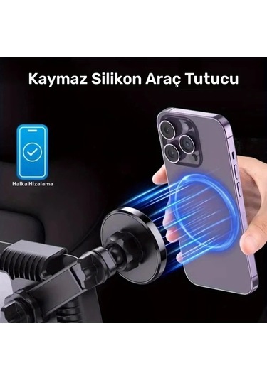 Honeybeeshop Tesla Araçlar İçin Siyah Silikon Koruma Titreşimi Önleyen Abs Malzemeli 360 Derece Dönebilen Manyetik Araç Telefon Tutucu