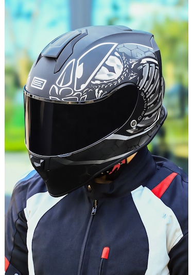 Dinamo Fighter Mat Siyah-beyaz Kask C1 Mat Siyah