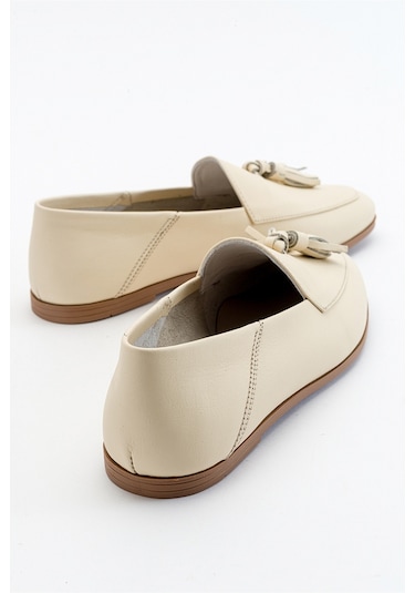 Luvishoes F04 Ekru Bej Cilt Hakiki Deri Ayakkabı Bej - Ekru