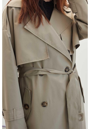 Manuka Düğmeli Kruvaze Trençkot - Kum Bej