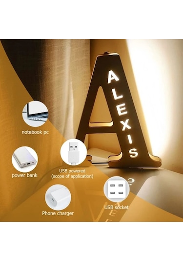 Willowhaven Kişiselleştirilmiş Ahşap Gece Lambası 29cm 11.42inch Usb Led Işık Yatak Odası Dekor Beyaz