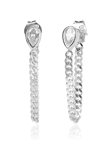 Cosar Sılver 925 Ayar Gümüş Beyaz Taşlı Yuvarlak Küpe Rodaj Kaplama