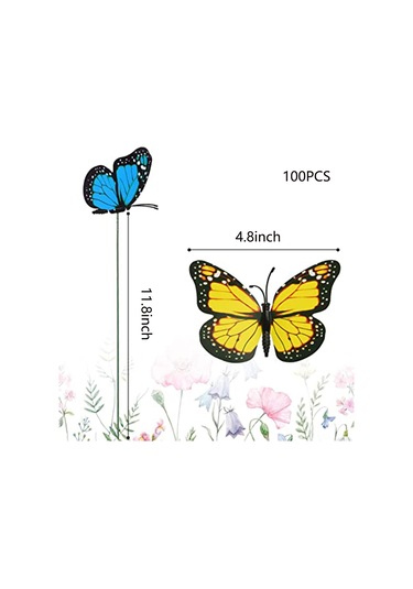 Yunboo 12cm Pvc Simülasyon Kelebekler, Bahçe Ve Bitki Süsleri, Rüzgarla Hareket Eden, 100 Adet, Renk Rastgele, Dayanıklı Ve Su Geçirmez