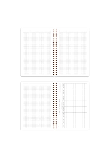 A5 Spiralli Karton Kapak 4'lü Set Kareli Okul Defteri 80 Yaprak - Ders Programlı Pembe Kurdele Kalp