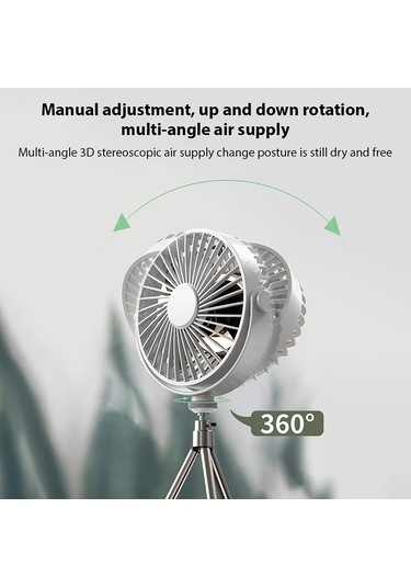 Symbee Beyaz Usb Şarjlı Tripod Fan, 3 Hızlı 4 Saatli Zamanlayıcı, Led Gece Lambası, Dış Mekan Kamp İçin Uzaktan Kumandalı Asılabilir Fan 2000mah