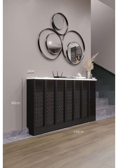 Bodrum Model, Siyah Üstü Beyaz Renk, 136 Cm Petek Kaplama, Dresuar Siyah