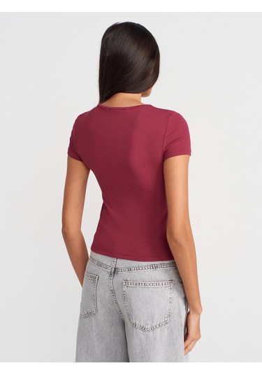 Dilvin 31838 Düğmeli Kısa Kollu Top-açık Bordo Açık Bordo