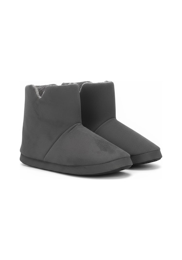 Aur312 Düz Renk İçi Peluşlu Erkek Panduf Ev Botu Ev Ayakkabısı Gri