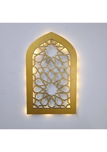 Led Işıklı Oval Motif Tablo - 40x25cm Gold