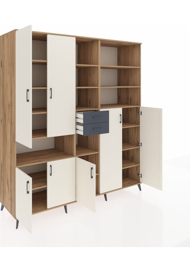 Kronos Dolap 17 Raflı 2 Çekmeceli 7 Kapaklı 220x59x243 Çam-aytaşı/antrasit Aytası/antrasıt