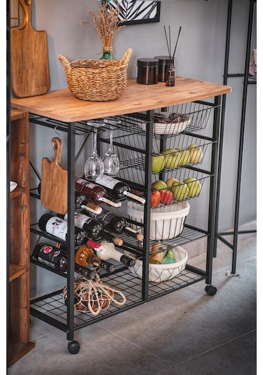 ÇOK AMAÇLI ADA MASA METAL MUTFAK BAR BANGO TEKERLEKLİ SEBZELİK