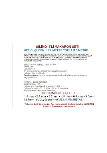 Isıyla Daralan Büzüşen Makaron Kablo Seti - 8 Çeşit 1 Er Metre