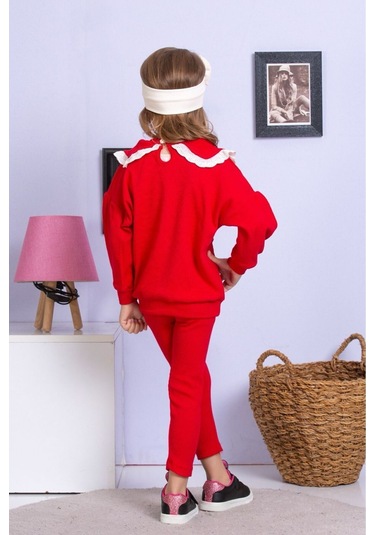 Fisto Yaka Detaylı Alt Üst Kaşkorse Kız Çocuk Takım Kırmızı