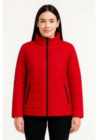 Bomber Mont Ceket Su İtici Kumaş, Kapitone Astarlı, Fermuarlı, Kışlık - Kırmızı Kırmızı