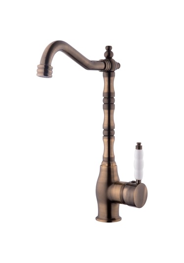 Rudi Armatür Eskitme Renk Pirinç Rustik Eviye Bataryası Metalik