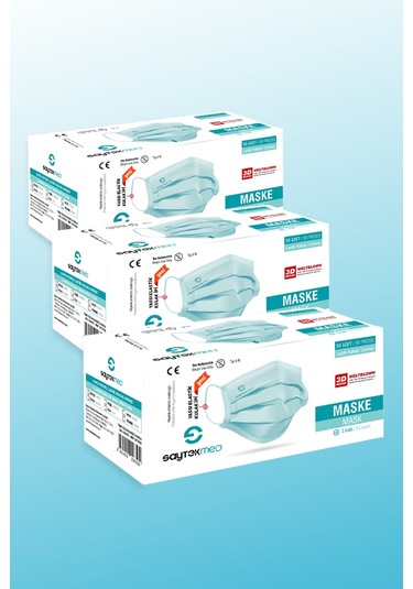 Saytekmed Meltblown Filtreli, Yassı İpli, 3 Katlı Beyaz Maske (3 Kutu/150 Adet)